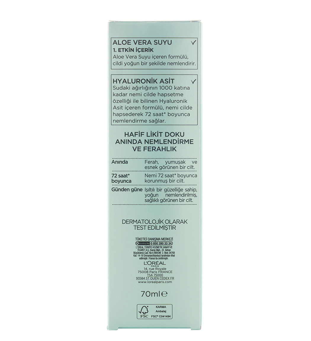 سرم لورال Loreal مرطوب کننده آب آلوئه ورا مناسب پوست معمولی تا مختلط حجم 70ML - Image 4