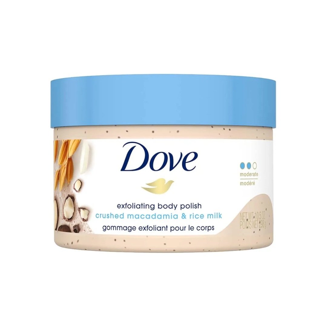 اسکراب بدن داو Dove، لایه بردار و حاوی ماکادمیا و شیر برنج، حجم 298 گرم