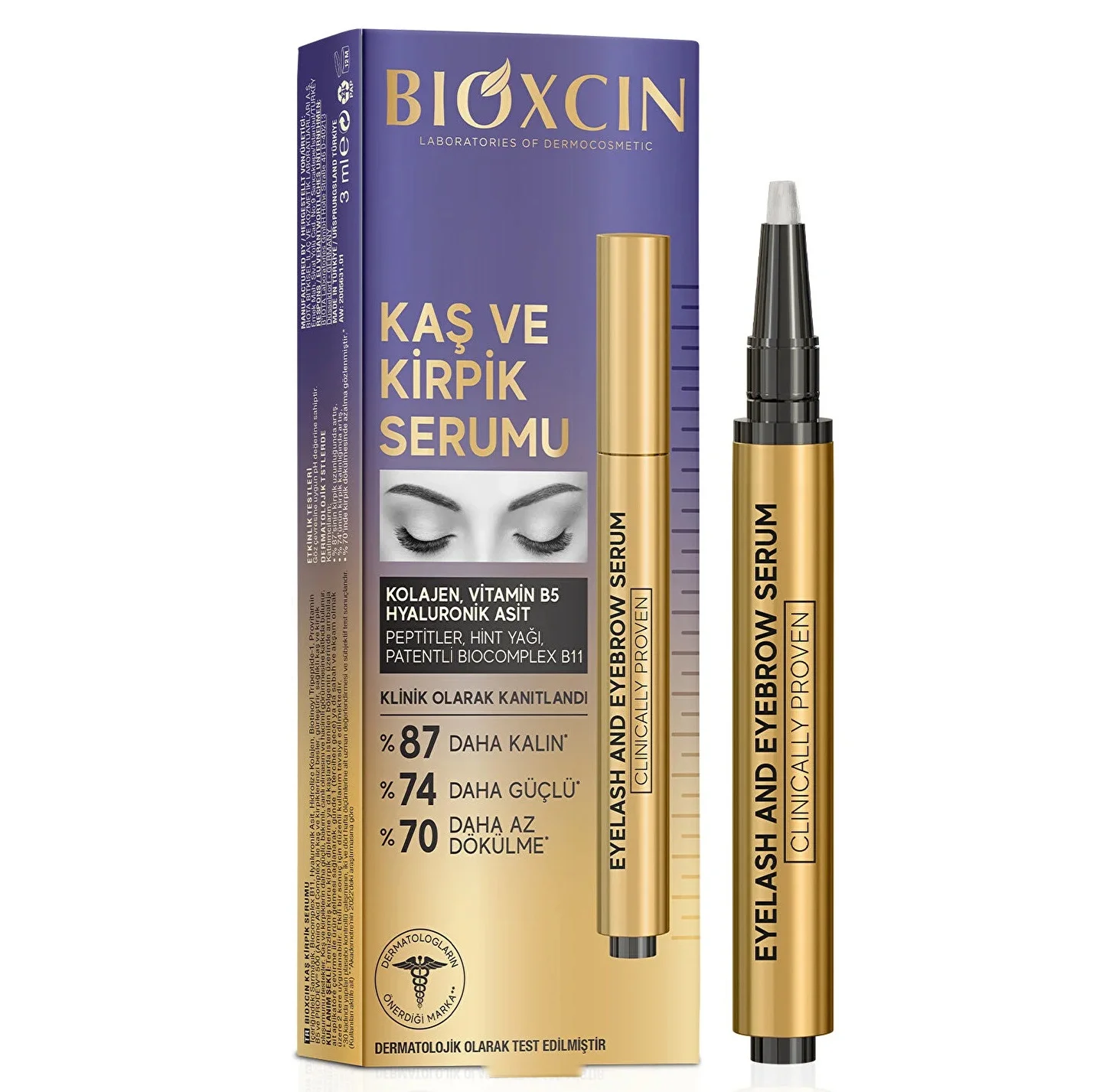 سرم بیوکسین Bioxcin تقویت کننده مژه و ابرو حاوی هیالورونیک اسید، حجم 3ML